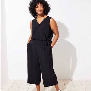 Loft Plus Black Cropped Wrapped Jumpsuit